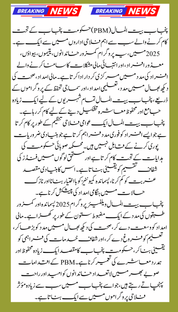 Punjab Bait-ul-Maal 2025: Full Guide to Punjab Government’s Welfare Services