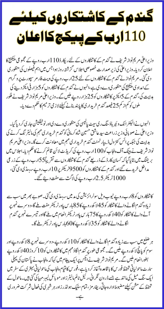 CM Punjab Announces Historic Rs.110b Package for Wheat Farmers – Full Details Inside!
